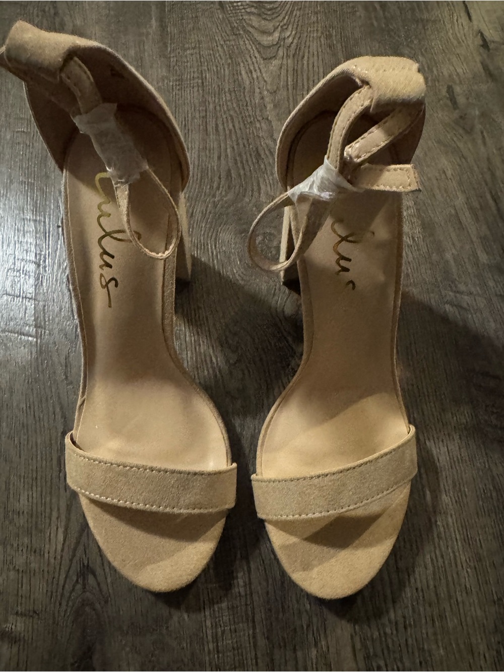 Lulu's Beige Suede Ankle-Strap Block Heels